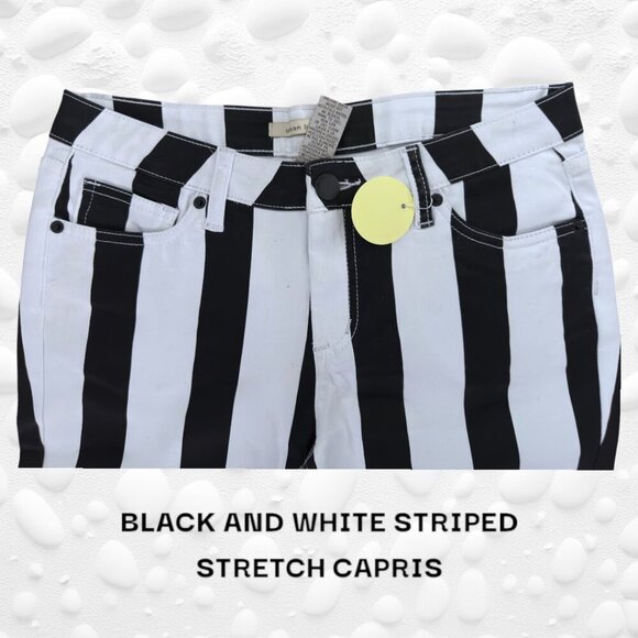 Ladies Black/White Striped Capris - Size 30-31" "BEETLEJUICE" Inspired - NWOT - Picture 2 of 7
